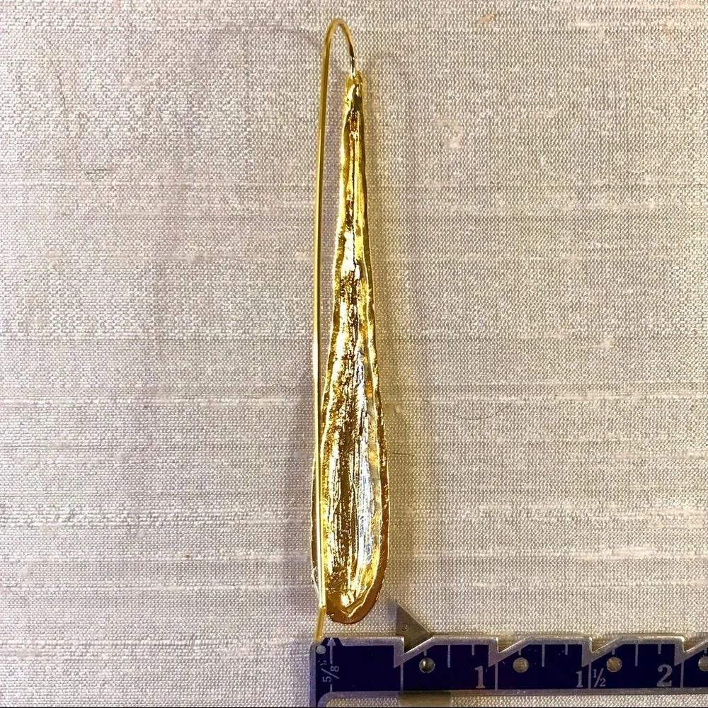 Elongated Golden Drop Earrings - Picture 5 of 7